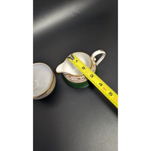 Vintage Spode Green Gold Creamer Sugar Bowl Set Fine Bone China Elegant Design - Picture 3 of 16